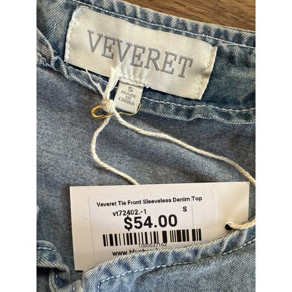 Veveret Tie Front Sleeveless Denim Top Size Small NWT Blue Western Jean Vest - Picture 3 of 5